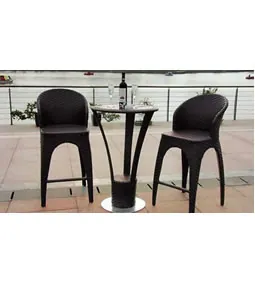 Rattan bar table with two high bar chairs