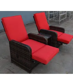 Pair of red-cushion rattan recliners